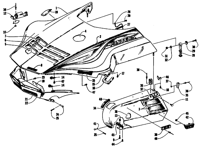 Parts Diagram for Arctic Cat 1994 PANTERA SNOWMOBILE HOOD AND SIDE PODS