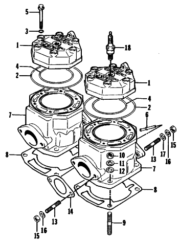 Parts Diagram for Arctic Cat 1994 CHEETAH 550 SNOWMOBILE CYLINDER AND HEAD ASSEMBLY