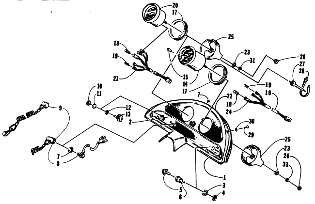 Parts Diagram for Arctic Cat 1994 WILDCAT EFI SNOWMOBILE CONSOLE EXTENSION, SWITCHES, AND INSTRUMENTS