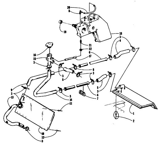 Parts Diagram for Arctic Cat 1994 WILDCAT EFI MOUNTAIN CAT SNOWMOBILE COOLING ASSEMBLY