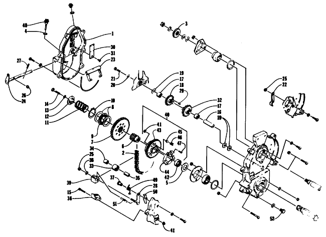 Parts Diagram for Arctic Cat 1994 COUGAR MOUNTAIN CAT SNOWMOBILE DRIVE/REVERSE DROPCASE ASSEMBLY