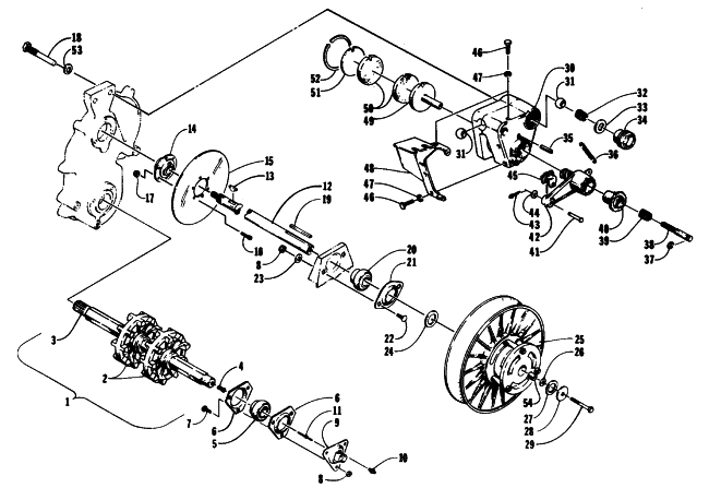 Parts Diagram for Arctic Cat 1994 EXT 580 MOUNTAIN CAT WAVE SNOWMOBILE DRIVE TRAIN SHAFTS AND BRAKE ASSEMBLIES