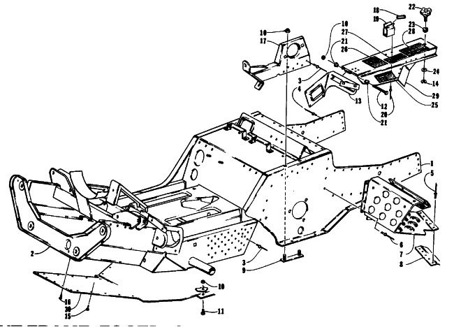 Parts Diagram for Arctic Cat 1994 EXT 580 SNOWMOBILE FRONT FRAME, FOOTREST, AND CLUTCH SHIELD ASSEMBLY