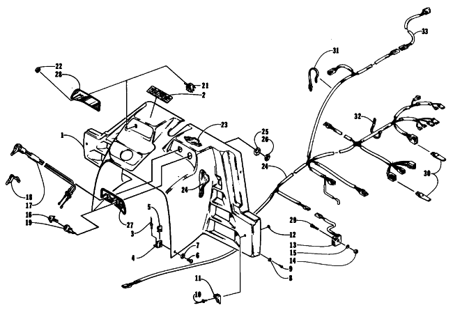 Parts Diagram for Arctic Cat 1994 EXT 580 MOUNTAIN CAT SNOWMOBILE CONSOLE, SWITCHES, AND WIRING ASSEMBLIES