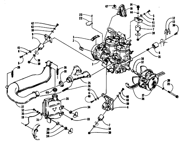 Parts Diagram for Arctic Cat 1994 EXT 580 MOUNTAIN CAT WAVE SNOWMOBILE ENGINE AND RELATED PARTS