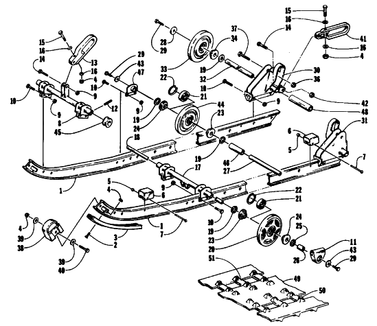 Parts Diagram for Arctic Cat 1994 CHEETAH 440 1-SPEED SNOWMOBILE SLIDE RAIL AND TRACK ASSEMBLY