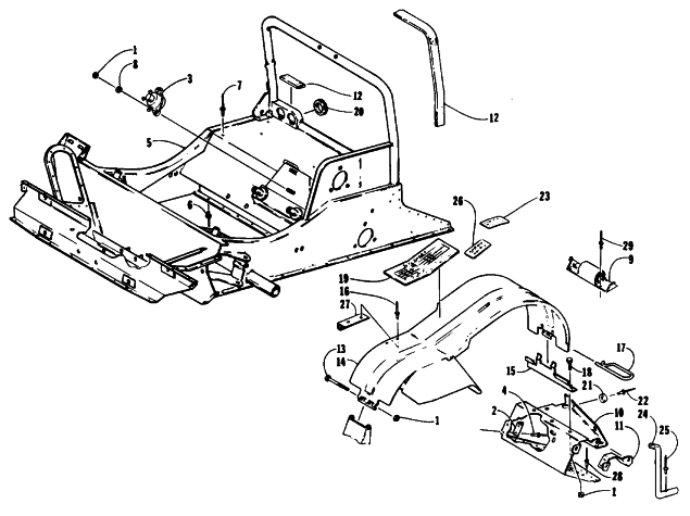 Parts Diagram for Arctic Cat 1994 CHEETAH 550 SNOWMOBILE FRONT FRAME AND FOOTREST ASSEMBLY