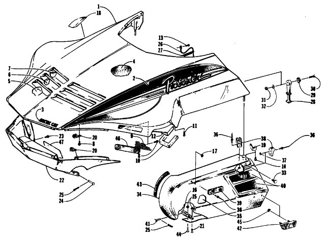 Parts Diagram for Arctic Cat 1994 PROWLER SNOWMOBILE HOOD AND SIDE PODS