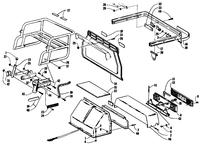 Parts Diagram for Arctic Cat 1994 CHEETAH 340 SNOWMOBILE TOOLBOX, TAILLIGHT AND REAR BUMPER