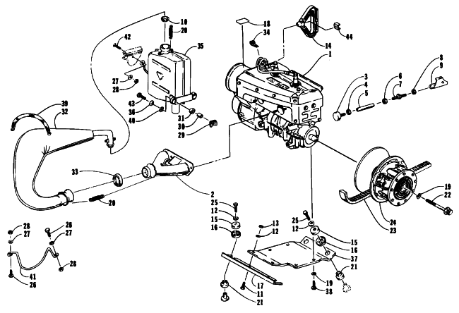 Parts Diagram for Arctic Cat 1994 CHEETAH 340 SNOWMOBILE ENGINE AND RELATED PARTS