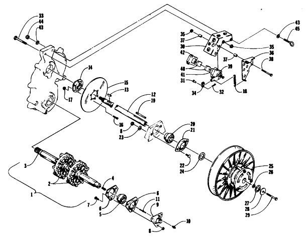 Parts Diagram for Arctic Cat 1994 COUGAR MOUNTAIN CAT SNOWMOBILE DRIVE TRAIN SHAFTS AND BRAKE ASSEMBLIES