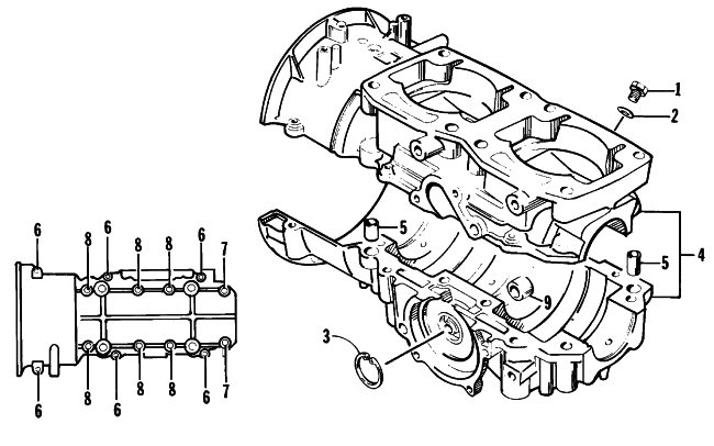 Parts Diagram for Arctic Cat 1994 PROWLER SNOWMOBILE CRANKCASE ASSEMBLY