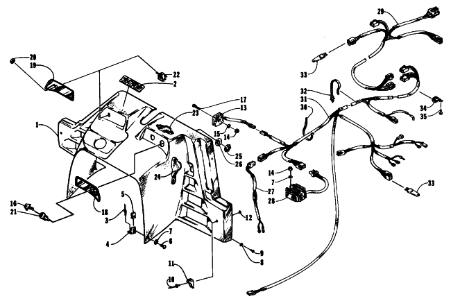 Parts Diagram for Arctic Cat 1994 EXT EFI SNOWMOBILE CONSOLE, SWITCHES, AND WIRING ASSEMBLIES