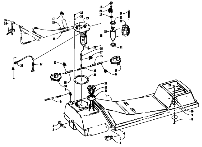 Parts Diagram for Arctic Cat 1994 EXT EFI MOUNTAIN CAT SNOWMOBILE GAS TANK AND FUEL PUMP ASSEMBLY