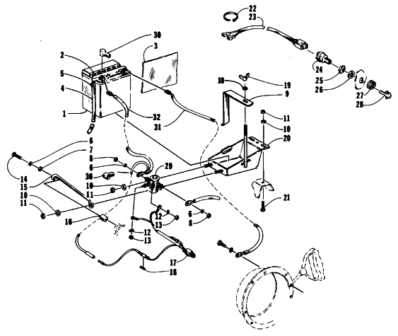 Parts Diagram for Arctic Cat 1994 PUMA DELUXE SNOWMOBILE BATTERY, SOLENOID, AND CABLES