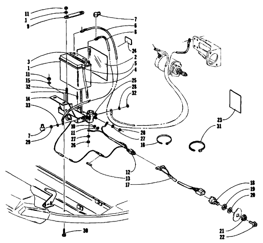 Parts Diagram for Arctic Cat 1994 CHEETAH 340 SNOWMOBILE BATTERY, SOLENOID, AND CABLES