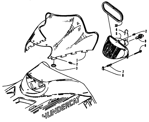 Parts Diagram for Arctic Cat 1995 THUNDERCAT SNOWMOBILE WINDSHIELD AND HEADLIGHT