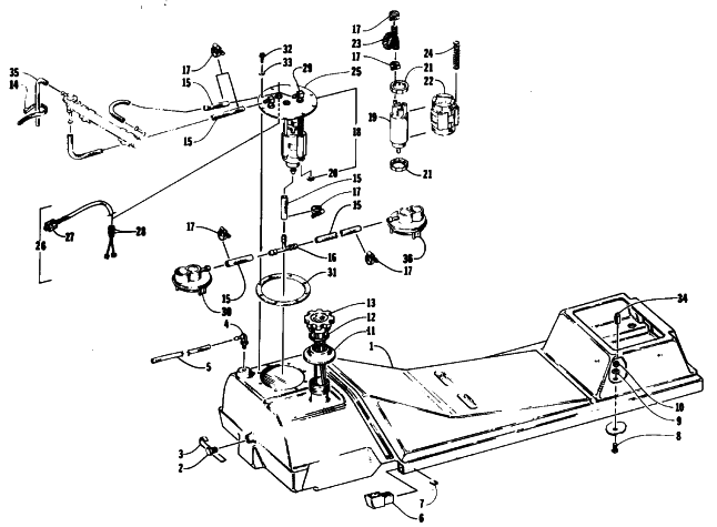 Parts Diagram for Arctic Cat 1994 WILDCAT EFI MOUNTAIN CAT SNOWMOBILE GAS TANK AND FUEL PUMP ASSEMBLY
