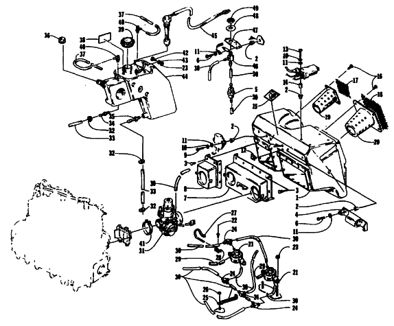 Parts Diagram for Arctic Cat 1994 THUNDERCAT SNOWMOBILE OIL TANK, CARBURETOR, FUEL PUMP, AND SILENCER