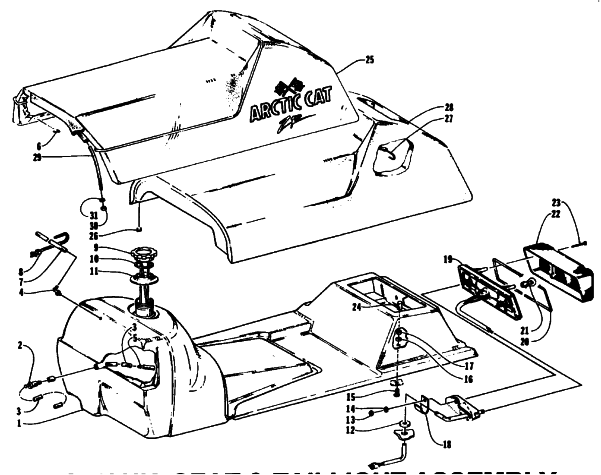 Parts Diagram for Arctic Cat 1994 ZR 700 SNOWMOBILE GAS TANK, SEAT AND TAILLIGHT ASSEMBLY