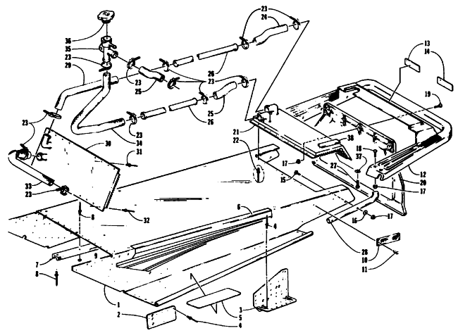 Parts Diagram for Arctic Cat 1994 ZR 580 SNOWMOBILE TUNNEL, COOLING, AND REAR BUMPER
