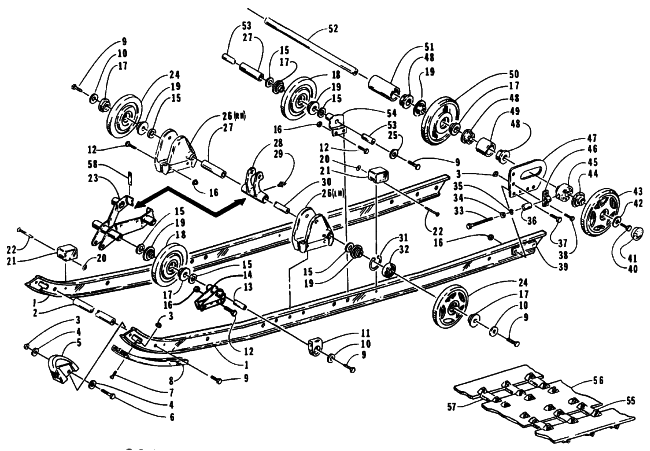 Parts Diagram for Arctic Cat 1994 ZR 700 SNOWMOBILE SLIDE RAIL AND TRACK ASSEMBLY