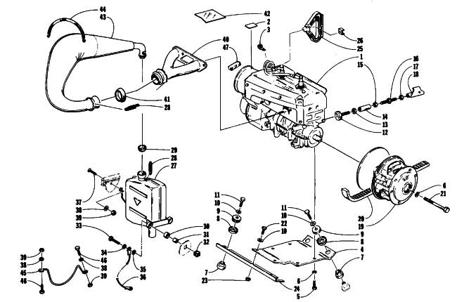Parts Diagram for Arctic Cat 1994 CHEETAH 440 2-SPEED SNOWMOBILE ENGINE AND RELATED PARTS
