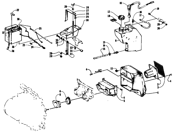 Parts Diagram for Arctic Cat 1994 PROWLER 2-UP SNOWMOBILE AIR SILENCER AND OIL TANK