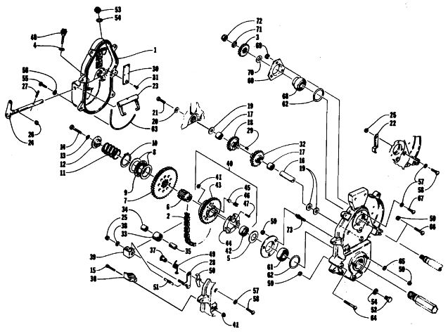 Parts Diagram for Arctic Cat 1994 CHEETAH 440 1-SPEED SNOWMOBILE DRIVE/REVERSE DROPCASE ASSEMBLY