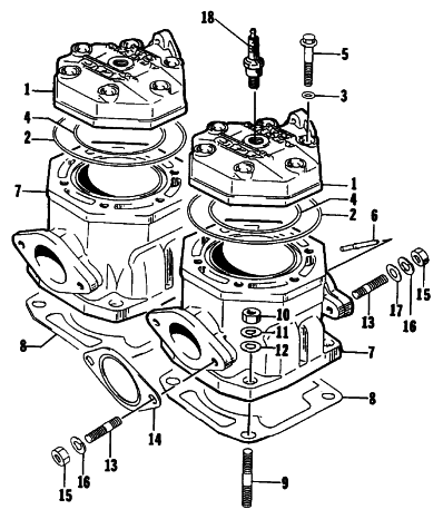 Parts Diagram for Arctic Cat 1994 ZR 440 SNOWMOBILE CYLINDER AND HEAD ASSEMBLY
