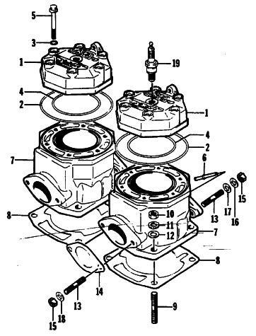Parts Diagram for Arctic Cat 1994 ZR 580 SNOWMOBILE CYLINDER AND HEAD ASSEMBLY