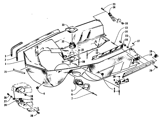 Parts Diagram for Arctic Cat 1995 BEARCAT 340 SNOWMOBILE BELLY PAN ASSEMBLY