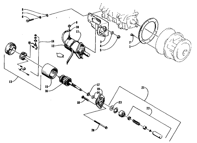 Parts Diagram for Arctic Cat 1995 PUMA SNOWMOBILE ELECTRIC START - STARTER MOTOR ASSEMBLY