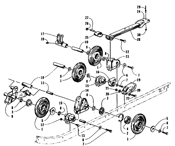 Parts Diagram for Arctic Cat 1995 BEARCAT 440 SNOWMOBILE REAR SUSPENSION AXLE ASSEMBLY