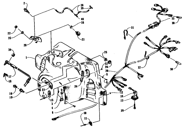 Parts Diagram for Arctic Cat 1995 BEARCAT 440 SNOWMOBILE CONSOLE, SWITCHES, AND WIRING ASSEMBLIES
