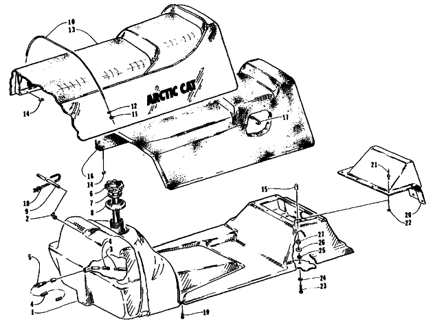 Parts Diagram for Arctic Cat 1995 BEARCAT 440 SNOWMOBILE GAS TANK AND SEAT ASSEMBLIES
