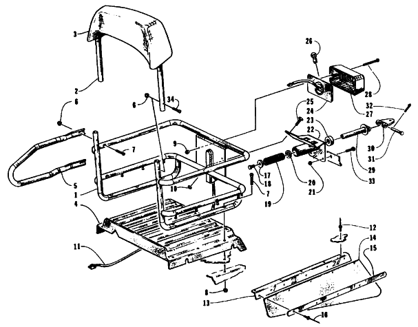 Parts Diagram for Arctic Cat 1995 BEARCAT 440 SNOWMOBILE RACK, BACKREST ,TAILLIGHT, AND HITCH ASSEMBLIES