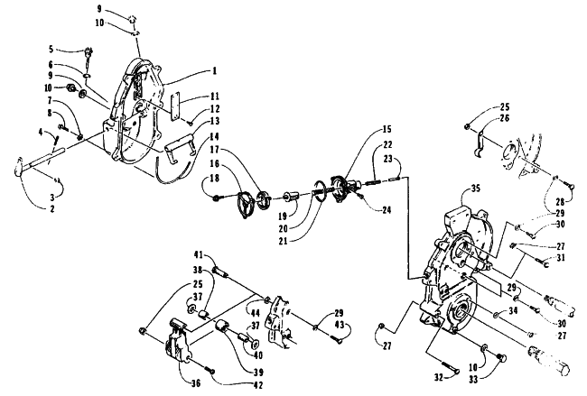 Parts Diagram for Arctic Cat 1995 BEARCAT 440 SNOWMOBILE DROPCASE AND CHAIN TENSION ASSEMBLY
