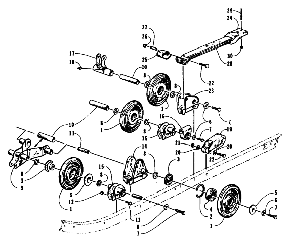 Parts Diagram for Arctic Cat 1996 BEARCAT 550 SNOWMOBILE REAR SUSPENSION AXLE ASSEMBLY