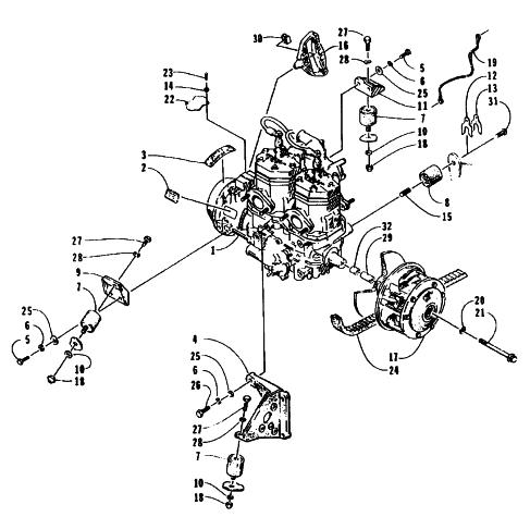 Parts Diagram for Arctic Cat 1995 BEARCAT 550 SNOWMOBILE ENGINE AND RELATED PARTS