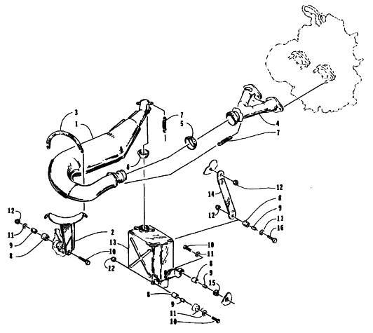 Parts Diagram for Arctic Cat 1995 BEARCAT 550 SNOWMOBILE EXHAUST ASSEMBLY