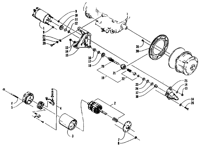 Parts Diagram for Arctic Cat 1995 BEARCAT 550 SNOWMOBILE ELECTRIC START - STARTER MOTOR ASSEMBLY