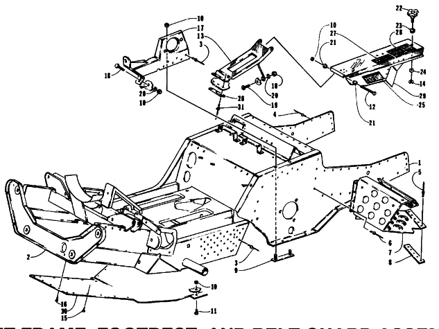 Parts Diagram for Arctic Cat 1995 COUGAR MOUNTAIN CAT SNOWMOBILE FRONT FRAME, FOOTREST, AND BELT GUARD ASSEMBLY