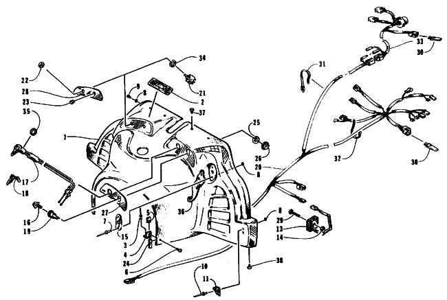 Parts Diagram for Arctic Cat 1995 COUGAR SNOWMOBILE CONSOLE, SWITCHES, AND WIRING ASSEMBLIES