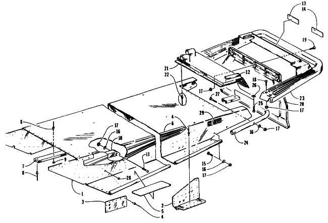 Parts Diagram for Arctic Cat 1995 COUGAR MOUNTAIN CAT SNOWMOBILE TUNNEL AND REAR BUMPER