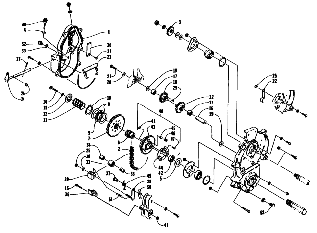 Parts Diagram for Arctic Cat 1995 COUGAR MOUNTAIN CAT SNOWMOBILE DRIVE/REVERSE DROPCASE ASSEMBLY