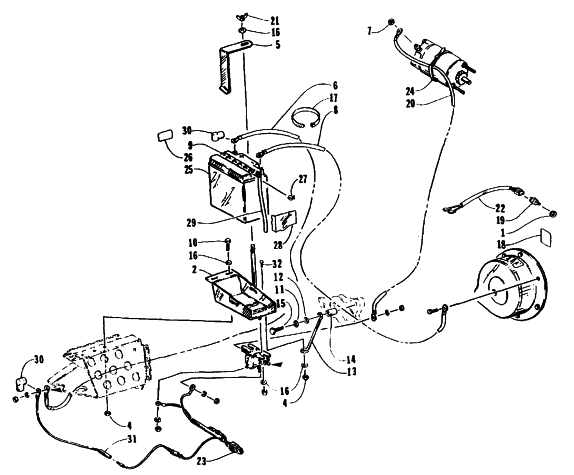 Parts Diagram for Arctic Cat 1995 COUGAR MOUNTAIN CAT SNOWMOBILE ELECTRIC START - BATTERY ASSEMBLY