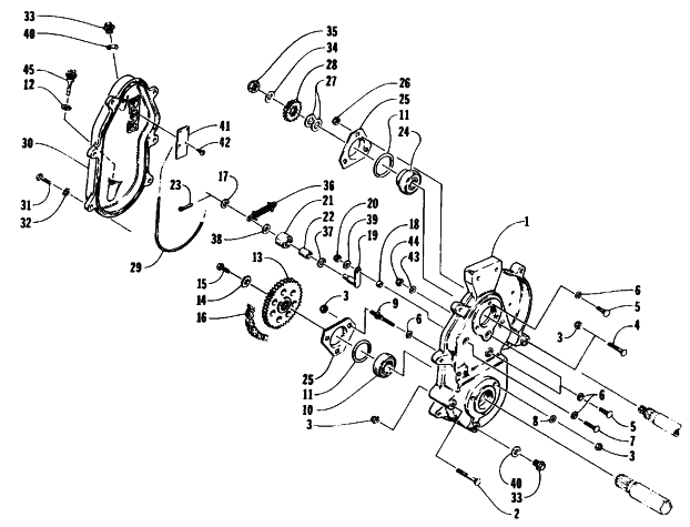 Parts Diagram for Arctic Cat 1995 COUGAR SNOWMOBILE DRIVE/DROPCASE ASSEMBLY