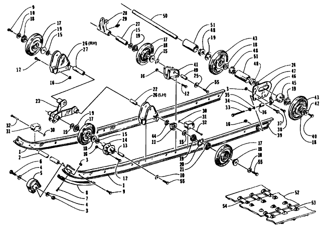 Parts Diagram for Arctic Cat 1995 COUGAR MOUNTAIN CAT SNOWMOBILE SLIDE RAIL AND TRACK ASSEMBLY