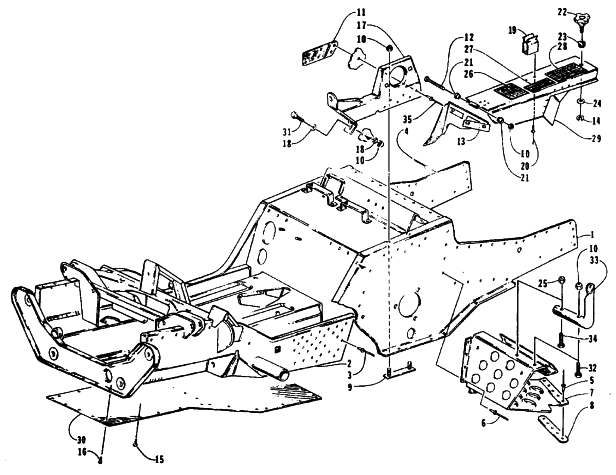 Parts Diagram for Arctic Cat 1995 EXT EFI MOUNTAIN CAT SNOWMOBILE FRONT FRAME, FOOTREST, AND GUARD ASSEMBLIES